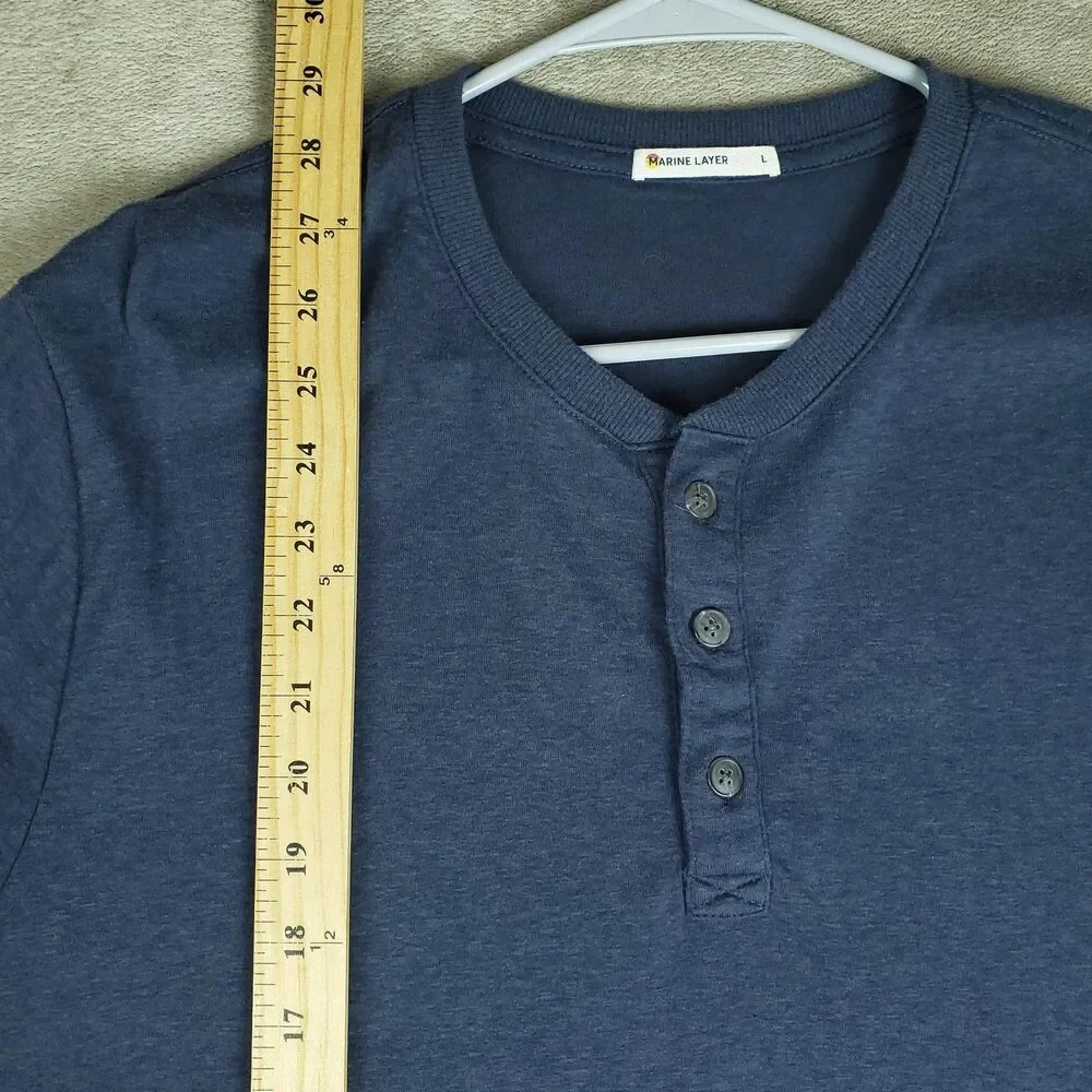 Marine Layer Shirt Mens Large Blue Long Sleeve Henley Soft Lightweight Tee - Picture 7 of 10